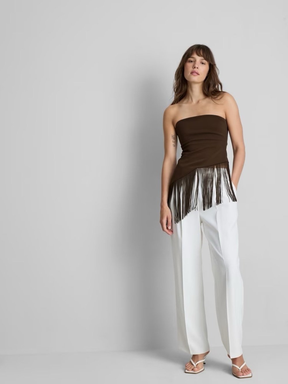 Strapless Fringe Hem Top Brown tube top women’s boho western country shirt